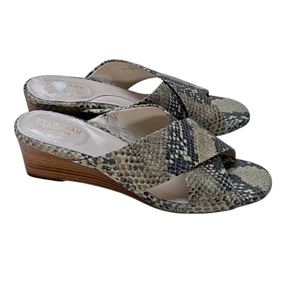 Cole Haan Adley Snake Print Leather Comfort Wedge Sandals Size 7B - Picture 2 of 14